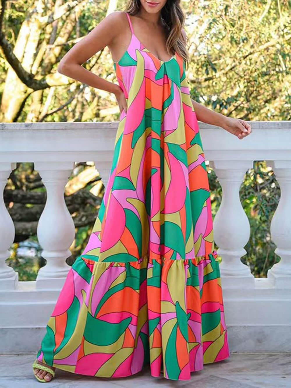 Clarissa - Vestido de verano estampado con escote francés en pico profundo