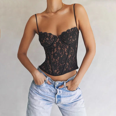 Olivia - Top corsé vintage de encaje y satén
