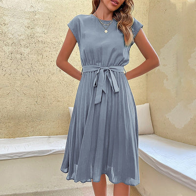 Vestido midi para mujer plisado con cinturón estilo elegante - Julieta