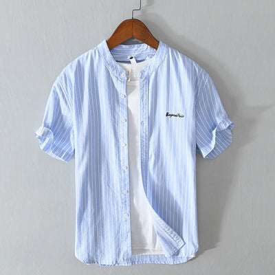 Camisa casual hombre rayas verticales y bordado minimalista - Nolan