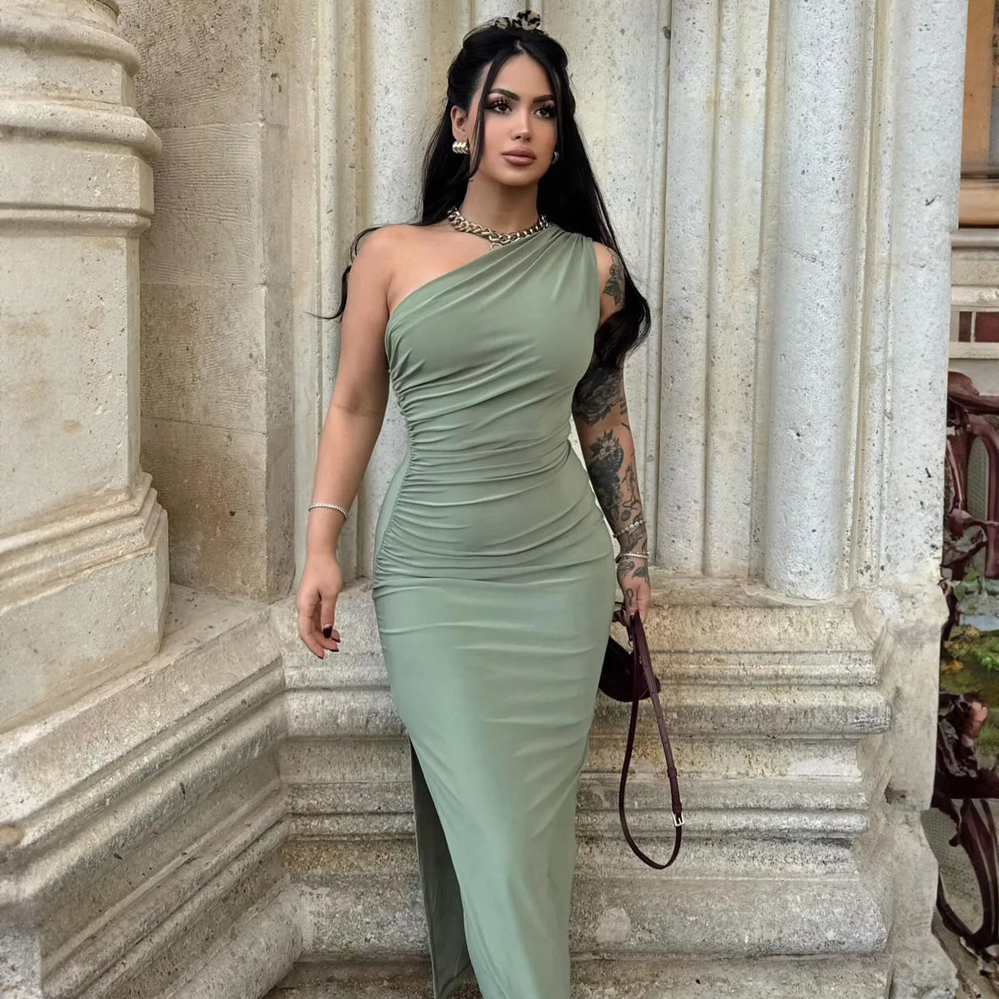 Vestido mujer elegante sin mangas abertura lateral - Alessia
