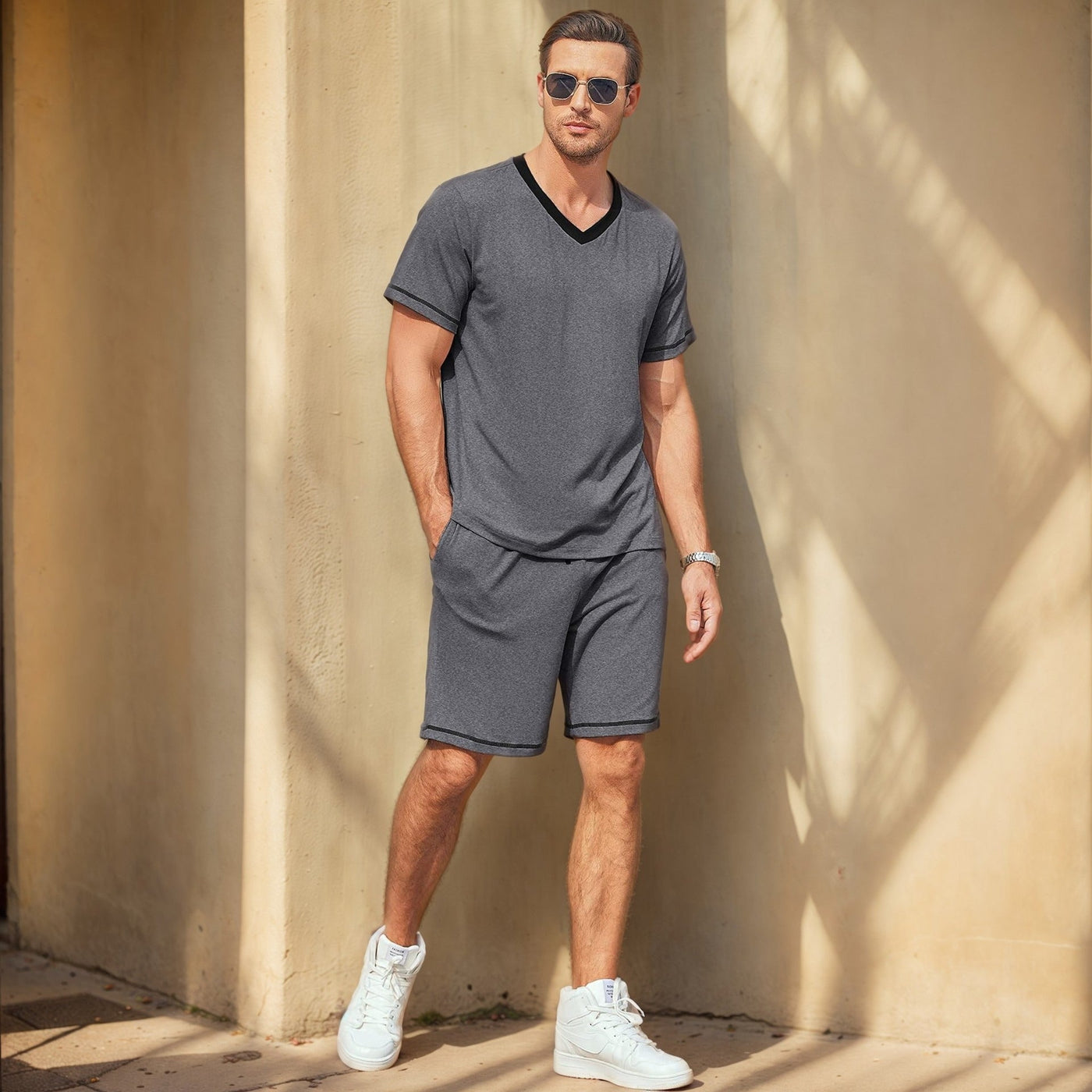 Conjunto casual hombre algodón ligero cuello en V - Marcos