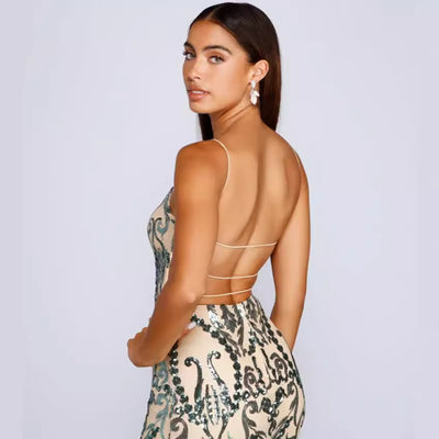 Vestido de fiesta para mujer con efecto bordado de lentejuelas - Kalea