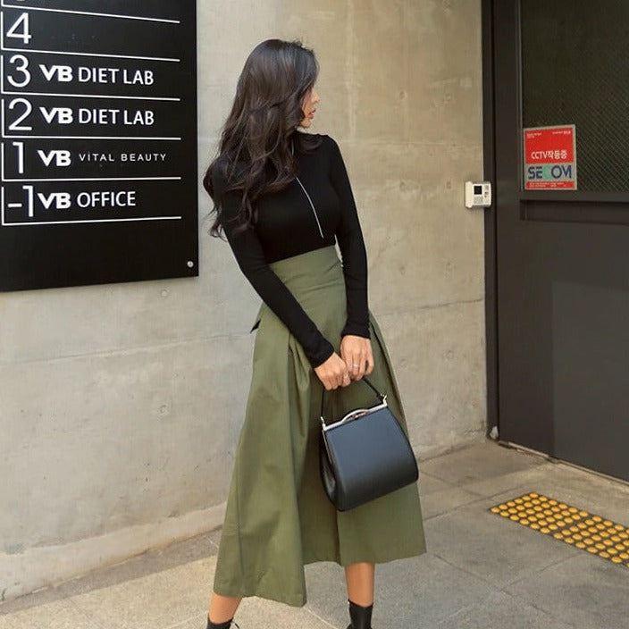 Falda midi de mujer con cintura alta