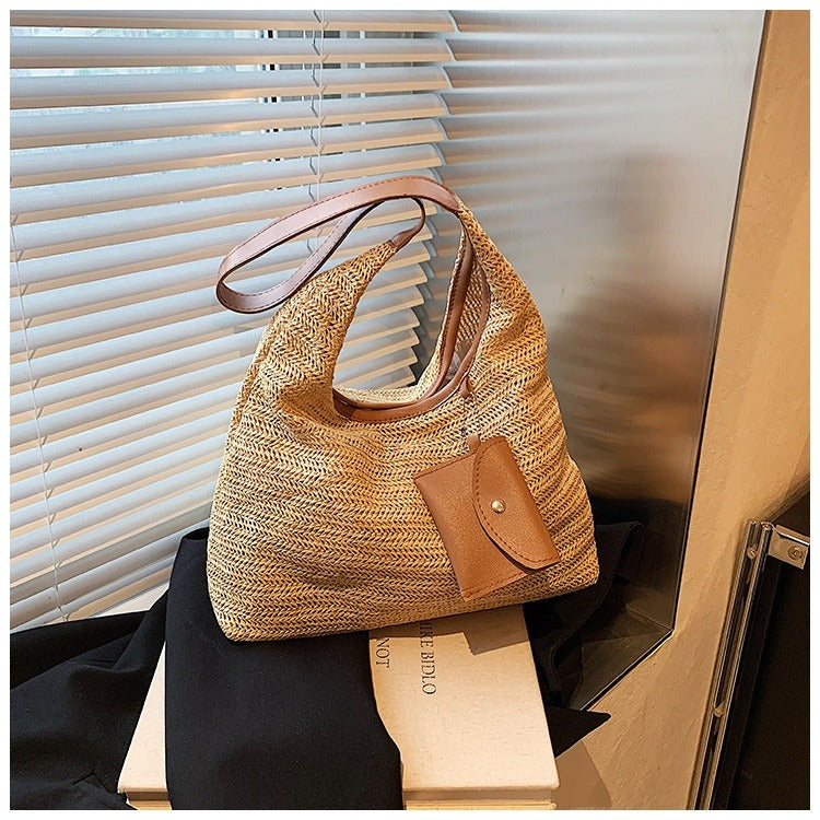 Bolso shopper mujer tejido de rafia con detalle de monedero - Martina