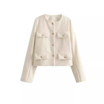 Thérèsse - Chaqueta blazer abotonada con textura para mujer, chic y elegante