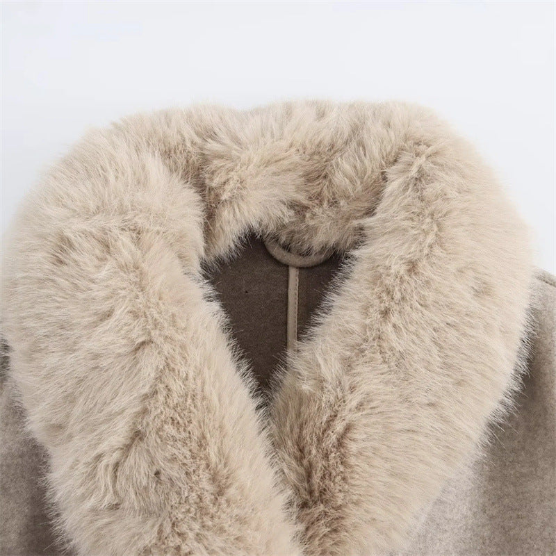 Abrigo largo de lana con cuello de pelo sintetico - Blanca