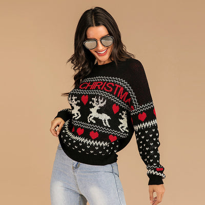 Sueter navideño para mujer de punto con renos y corazones - Tania