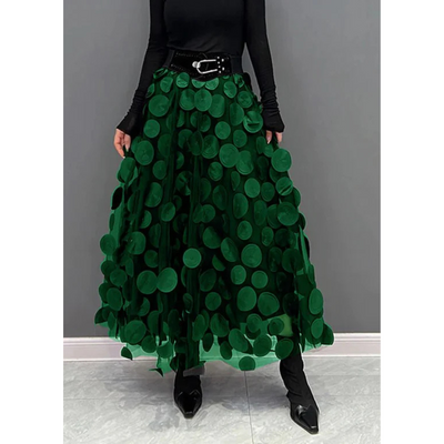 Falda maxi vintage de cintura alta y lunares para mujer