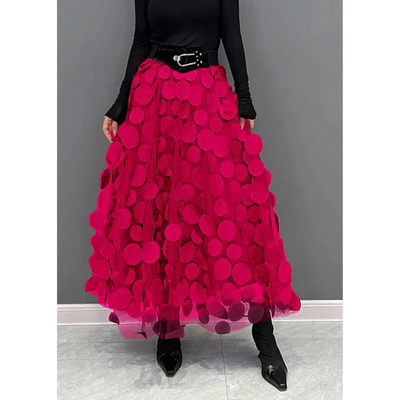 Falda maxi vintage de cintura alta y lunares para mujer