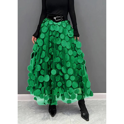 Falda maxi vintage de cintura alta y lunares para mujer