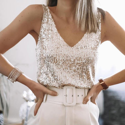 Camela - Cami glamurosa con escote en V