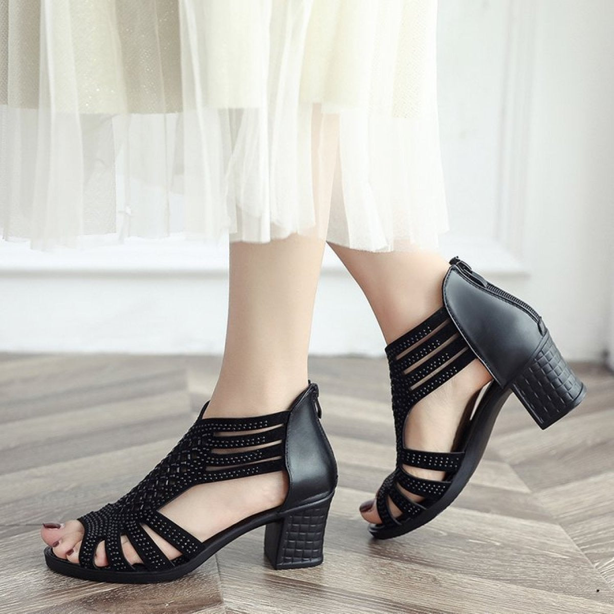 Sandalias mujer tacón medio diseño romano - Elvira