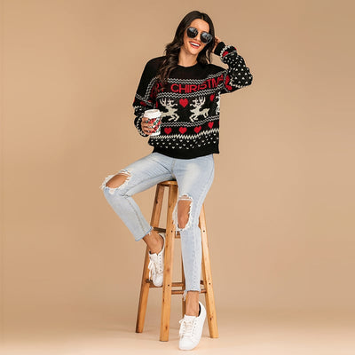 Sueter navideño para mujer de punto con renos y corazones - Tania