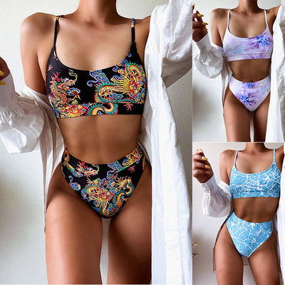 Traje de baño de las mujeres de moda split bikini traje de baño de impresión