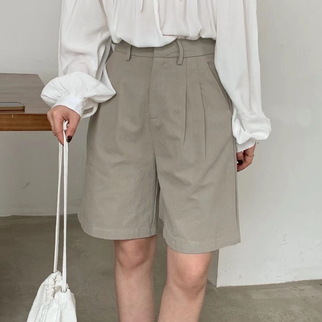 Pantalones cortos para mujer de lino estilo recto de talle alto - Clara
