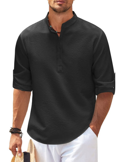 Camisa para hombre cuello mao algodón ligero estilo casual - Adrián