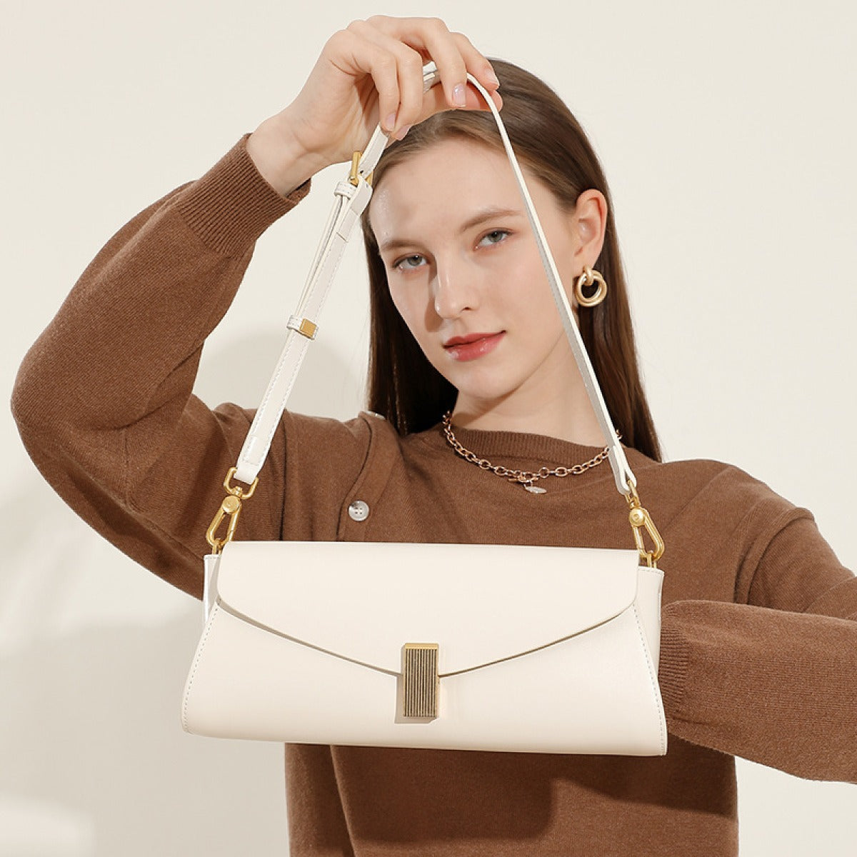 Bolso de hombro para mujer cuero sintético broche metálico elegante - Amandine