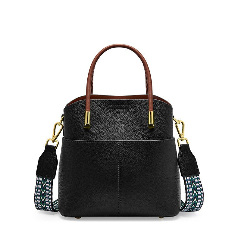 Bolso bucket para mujer de piel granulada con asa doble - Emilia