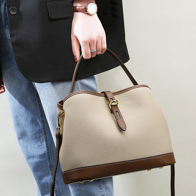 Bolso de hombro para mujer de piel texturizada bicolor estilo estructurado - Teresa