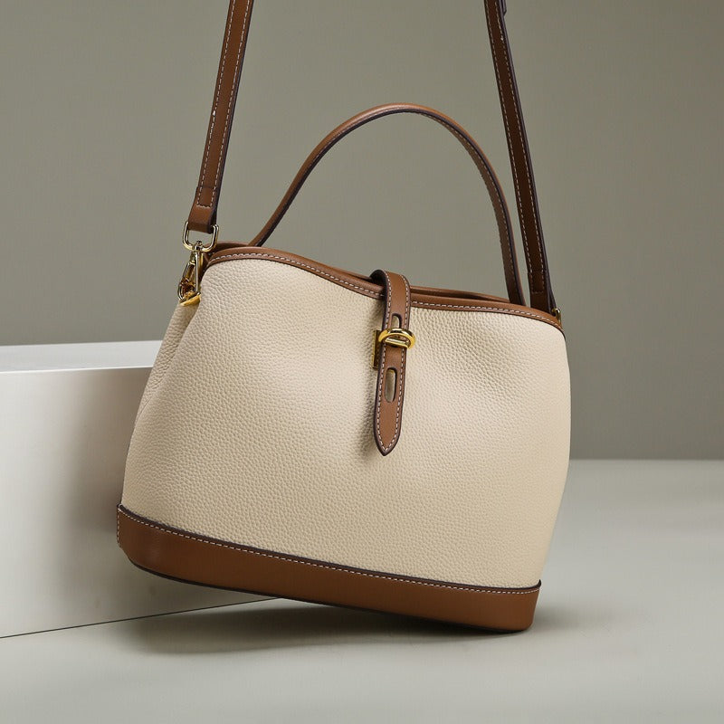 Bolso de hombro para mujer de piel texturizada bicolor estilo estructurado - Teresa