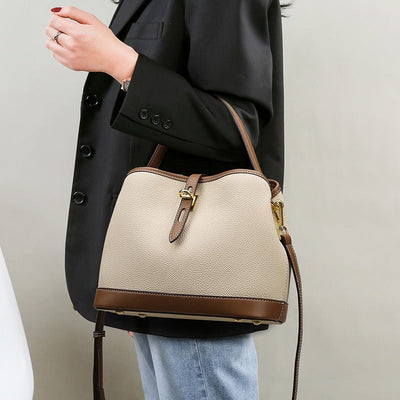 Bolso de hombro para mujer de piel texturizada bicolor estilo estructurado - Teresa