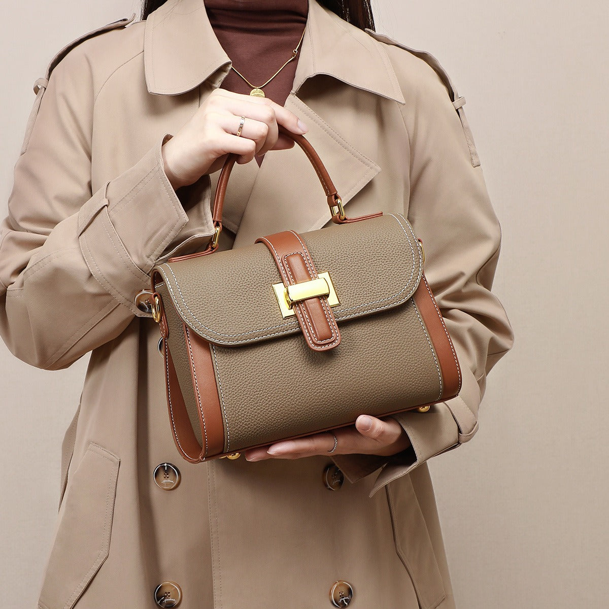 Bolso de mano para mujer de piel texturizada con cierre metálico - Natalia