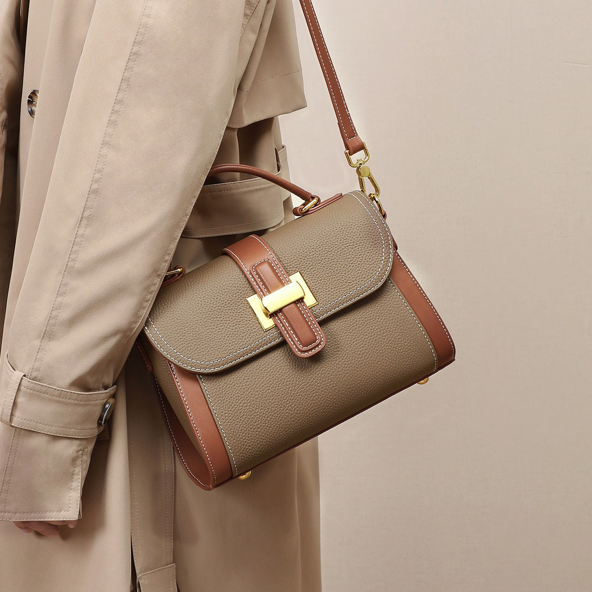 Bolso de mano para mujer de piel texturizada con cierre metálico - Natalia