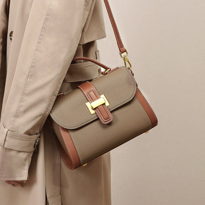 Bolso de mano para mujer de piel texturizada con cierre metálico - Natalia