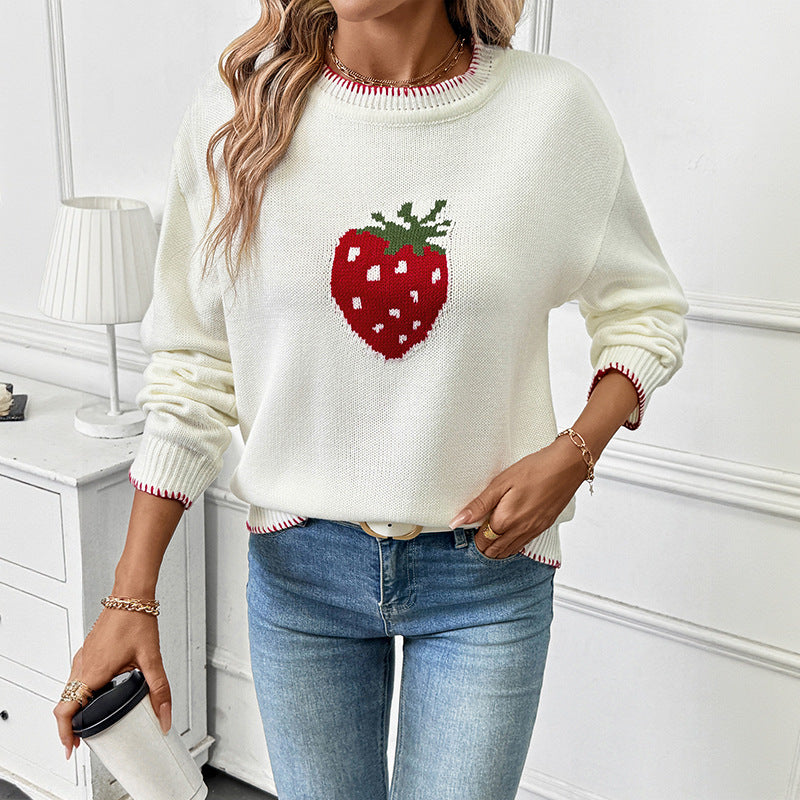 Sueter de punto para mujer con motivo de fresa - Liane