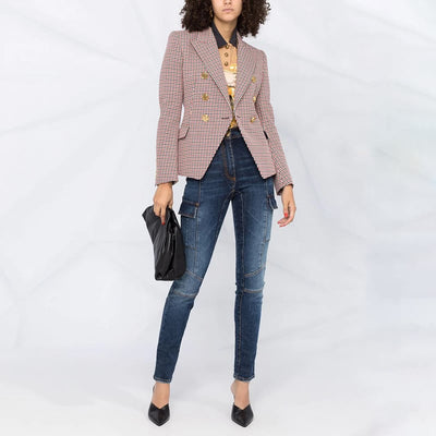 Vivi - Blazer de pata de gallo para mujer con tapeta de doble botón