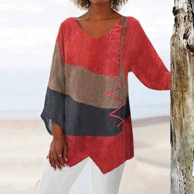 Eladie - Elegante camisa tricolor de mujer con corte holgado