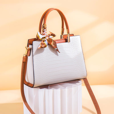 Bolso de mano para mujer efecto cocodrilo con pañuelo decorativo - Mireille