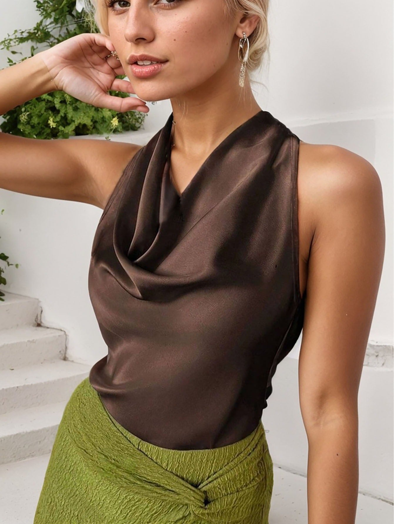 Blusa sin mangas mujer satén escote drapeado - Loren