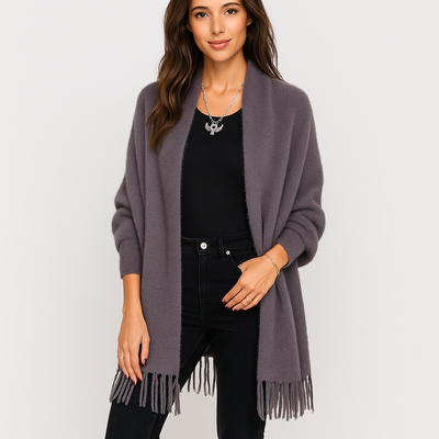 Cardigan de mujer largo moderno con flecos decorativos - Malkova