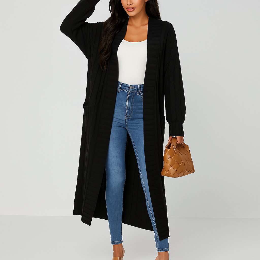 Cárdigan de mujer largo abierto con diseño trenzado - Tammy
