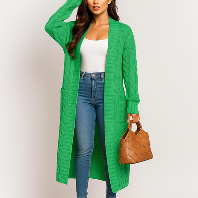 Cárdigan de mujer largo abierto con diseño trenzado - Tammy
