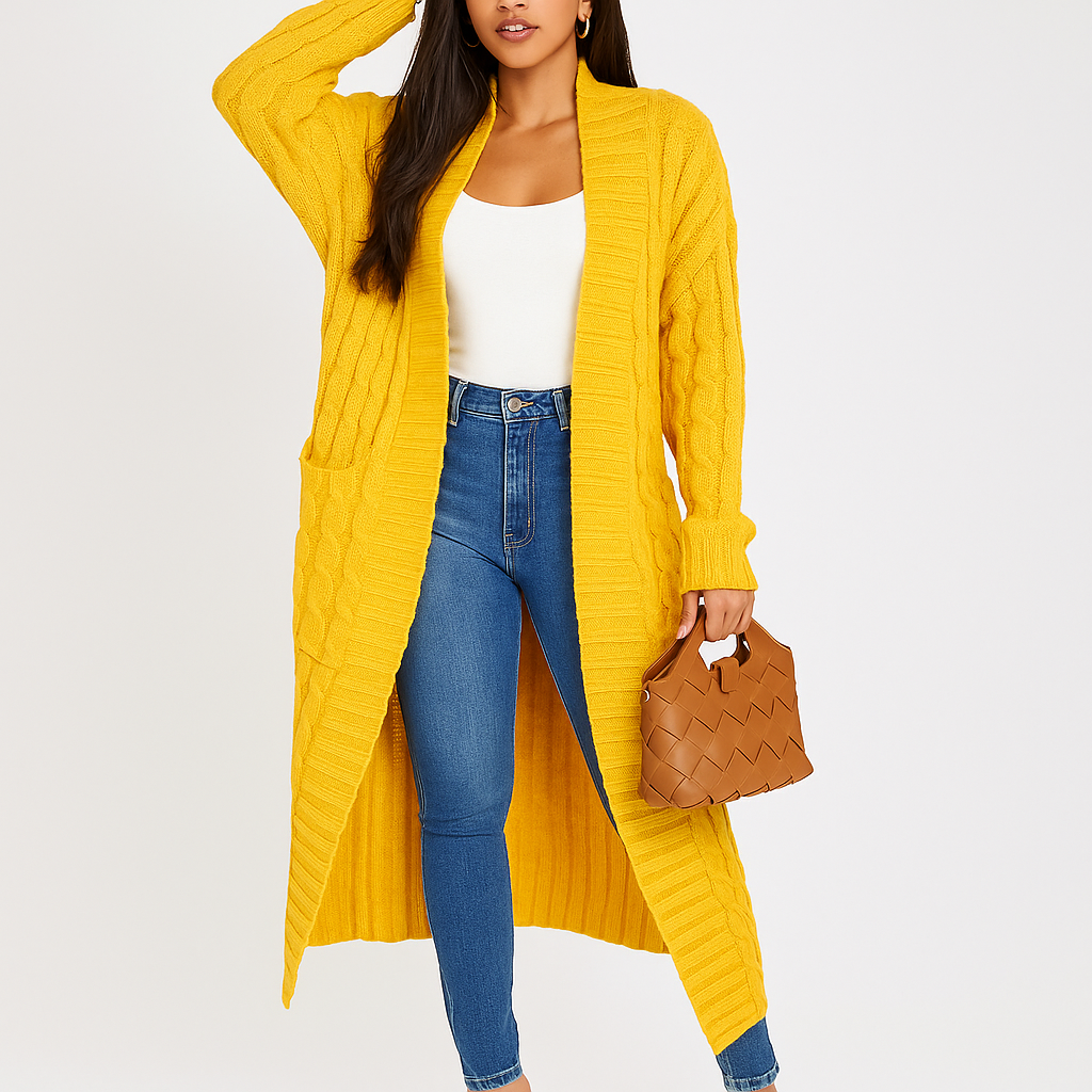 Cárdigan de mujer largo abierto con diseño trenzado - Tammy