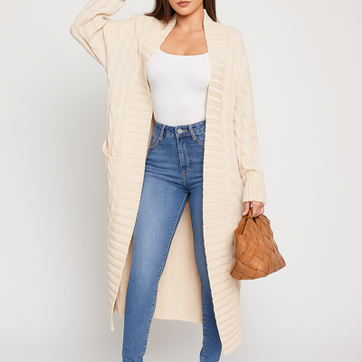Cárdigan de mujer largo abierto con diseño trenzado - Tammy