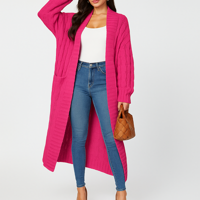 Cárdigan de mujer largo abierto con diseño trenzado - Tammy