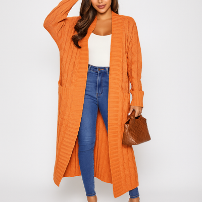 Cárdigan de mujer largo abierto con diseño trenzado - Tammy