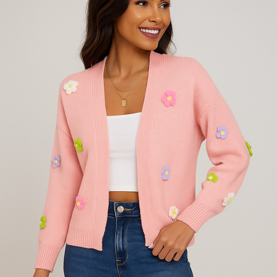 Cardigan de mujer en punto con apliques florales decorativos - Lily