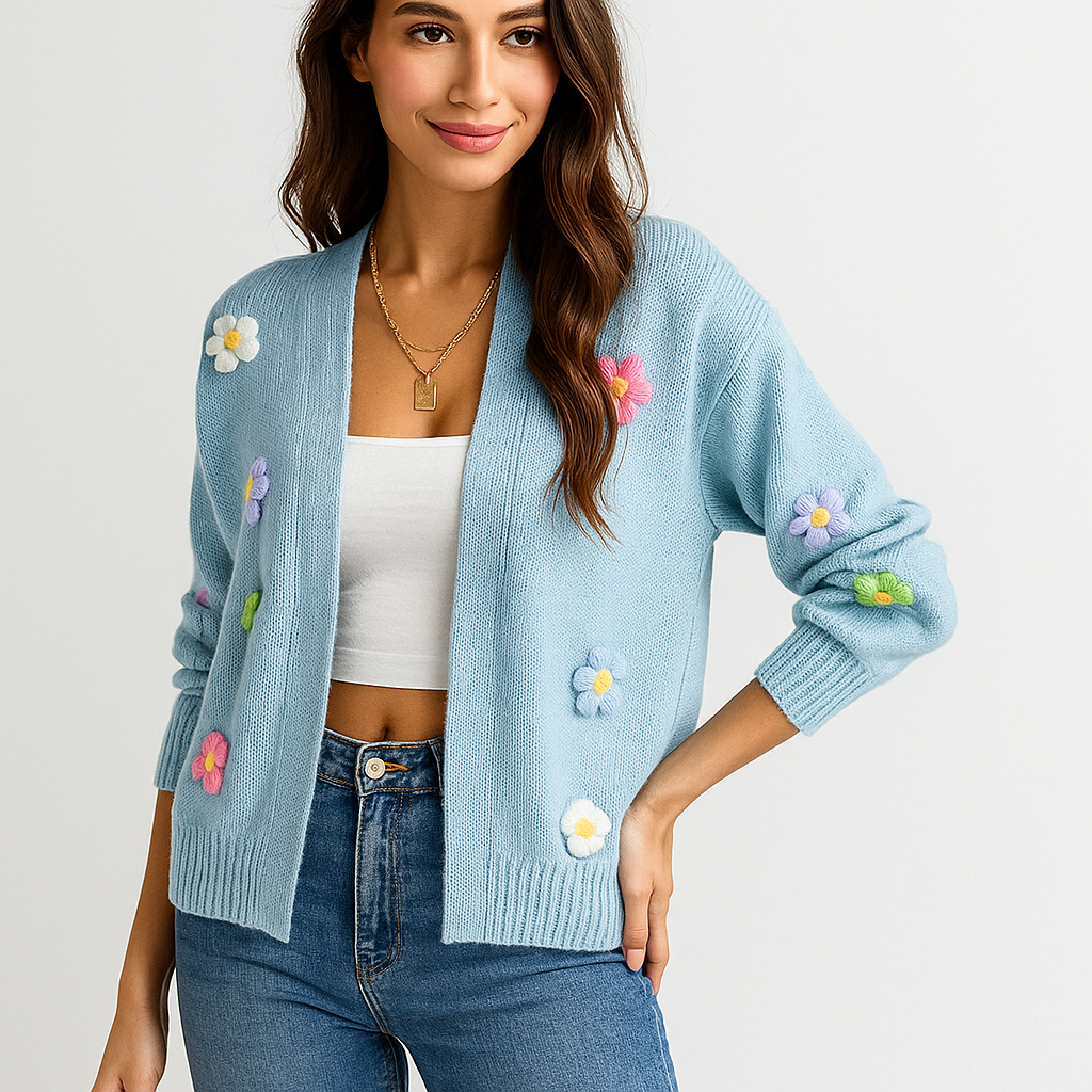 Cardigan de mujer en punto con apliques florales decorativos - Lily
