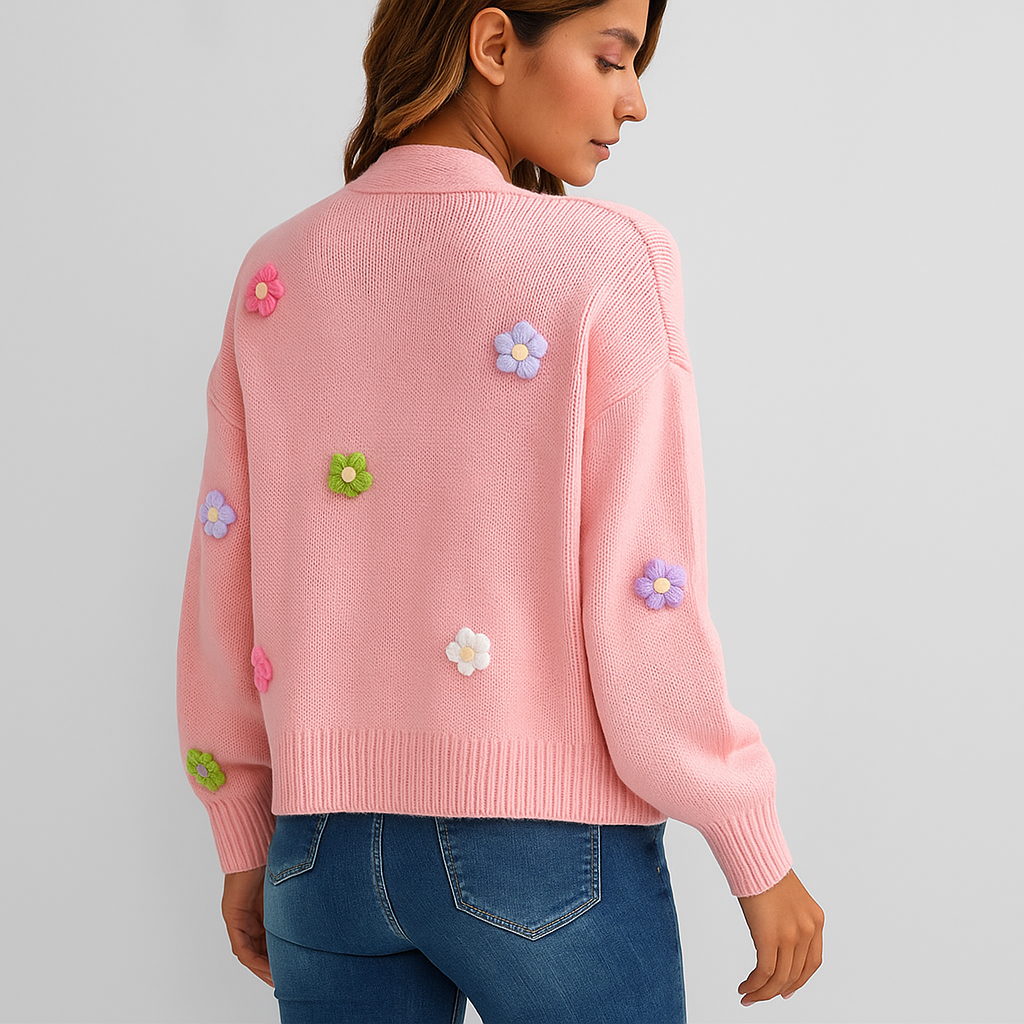 Cardigan de mujer en punto con apliques florales decorativos - Lily