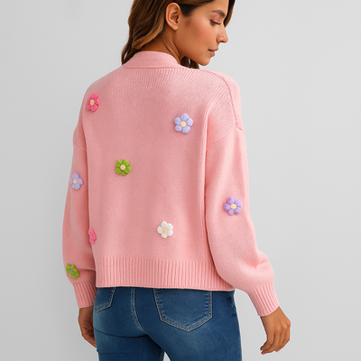 Cardigan de mujer en punto con apliques florales decorativos - Lily