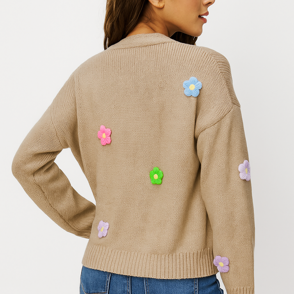 Cardigan de mujer en punto con apliques florales decorativos - Lily