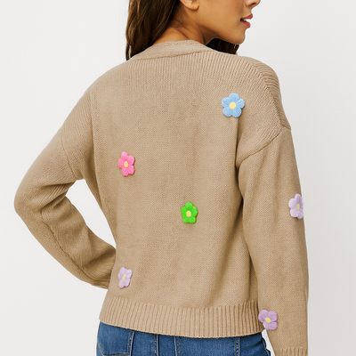 Cardigan de mujer en punto con apliques florales decorativos - Lily