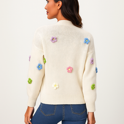 Cardigan de mujer en punto con apliques florales decorativos - Lily