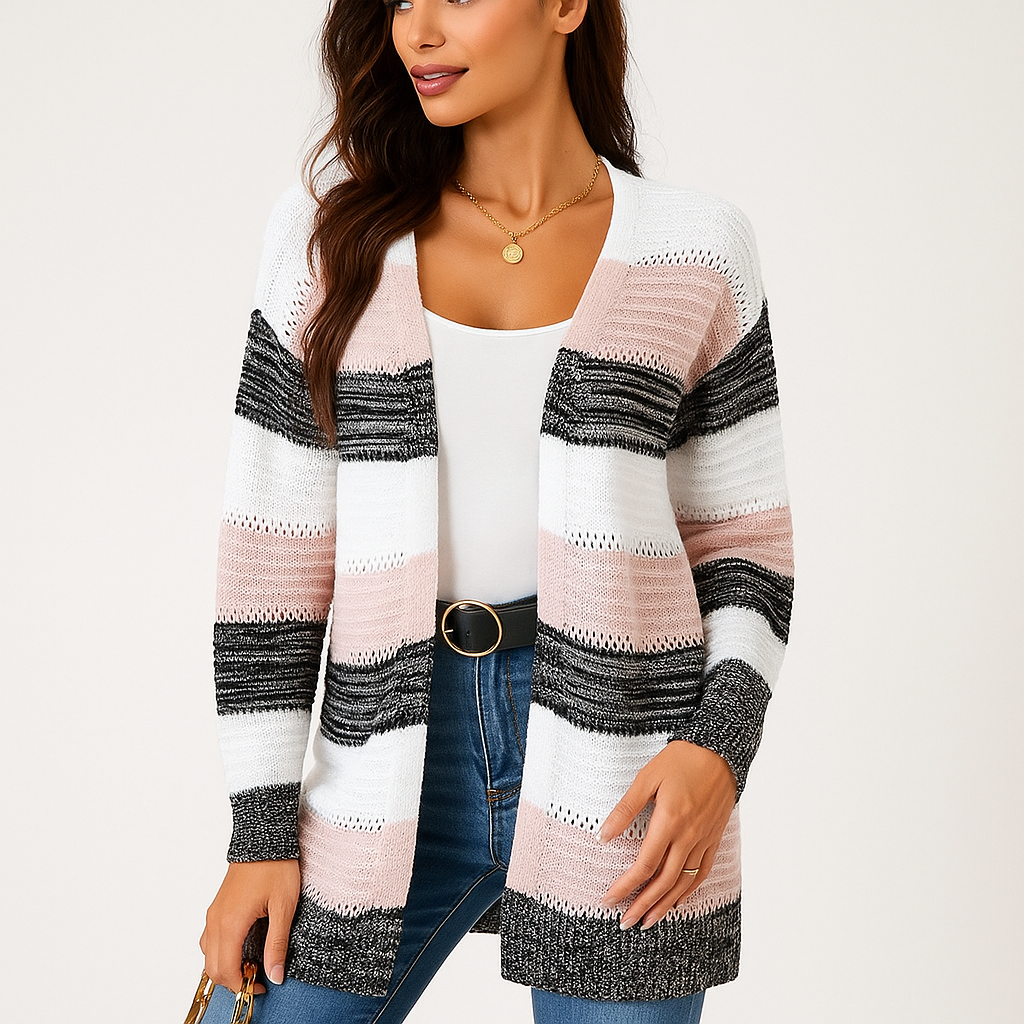 Cardigan de mujer abierto ligero con diseño de rayas - Bianca
