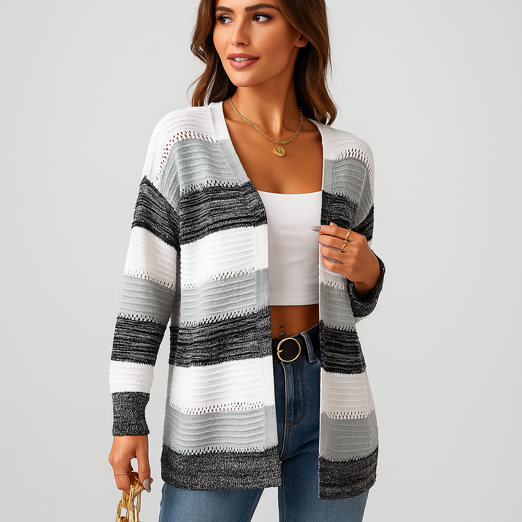 Cardigan de mujer abierto ligero con diseño de rayas - Bianca